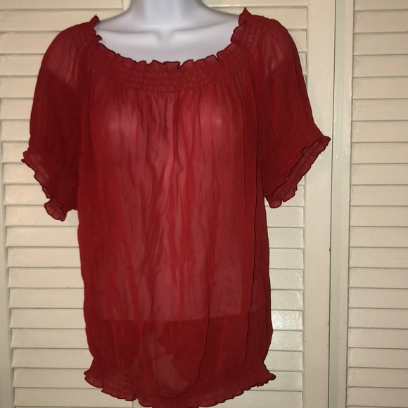 East 5th Tops - Dark Orange Peasant Top size Large